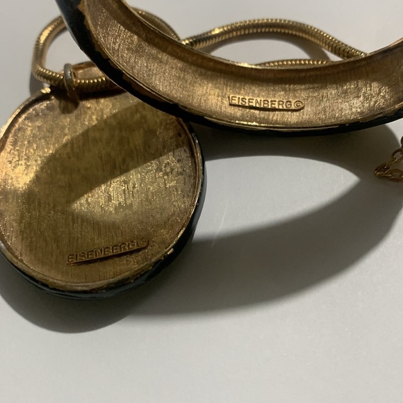 Vintage 70s. EISENBERG Set Necklace and Clamper Bracelet Enamel Black & Cream - Picture 5 of 10